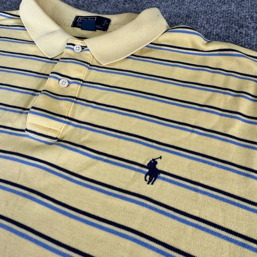 Polo Ralph Lauren Polo Shirt Mens XL Striped Cotton Classic Fit Yellow Vintage